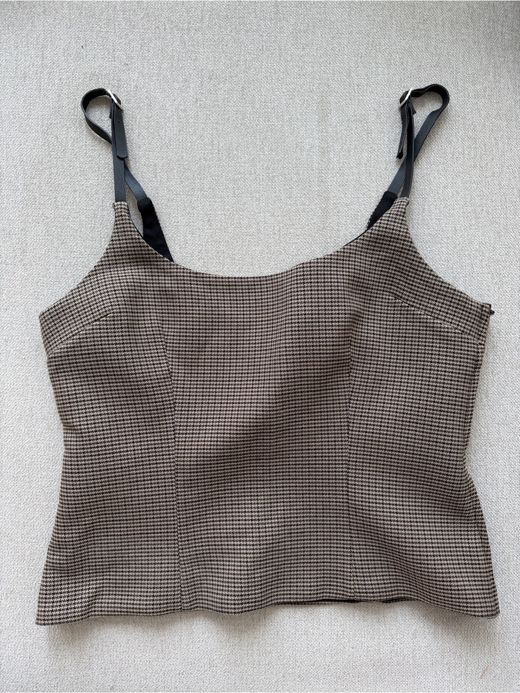 Zara Plaid Cami Top With Faux Leather Straps S